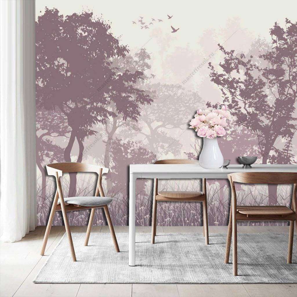 Фотообои в интерьере лес розовый  14-133 фото