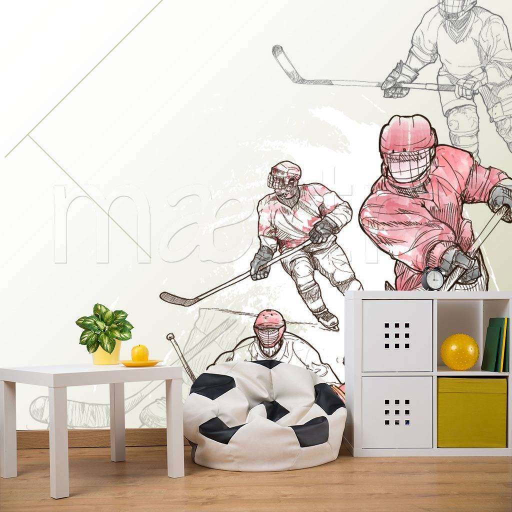 Фотообои в интерьере рисунок хоккеистов  12-553 фото