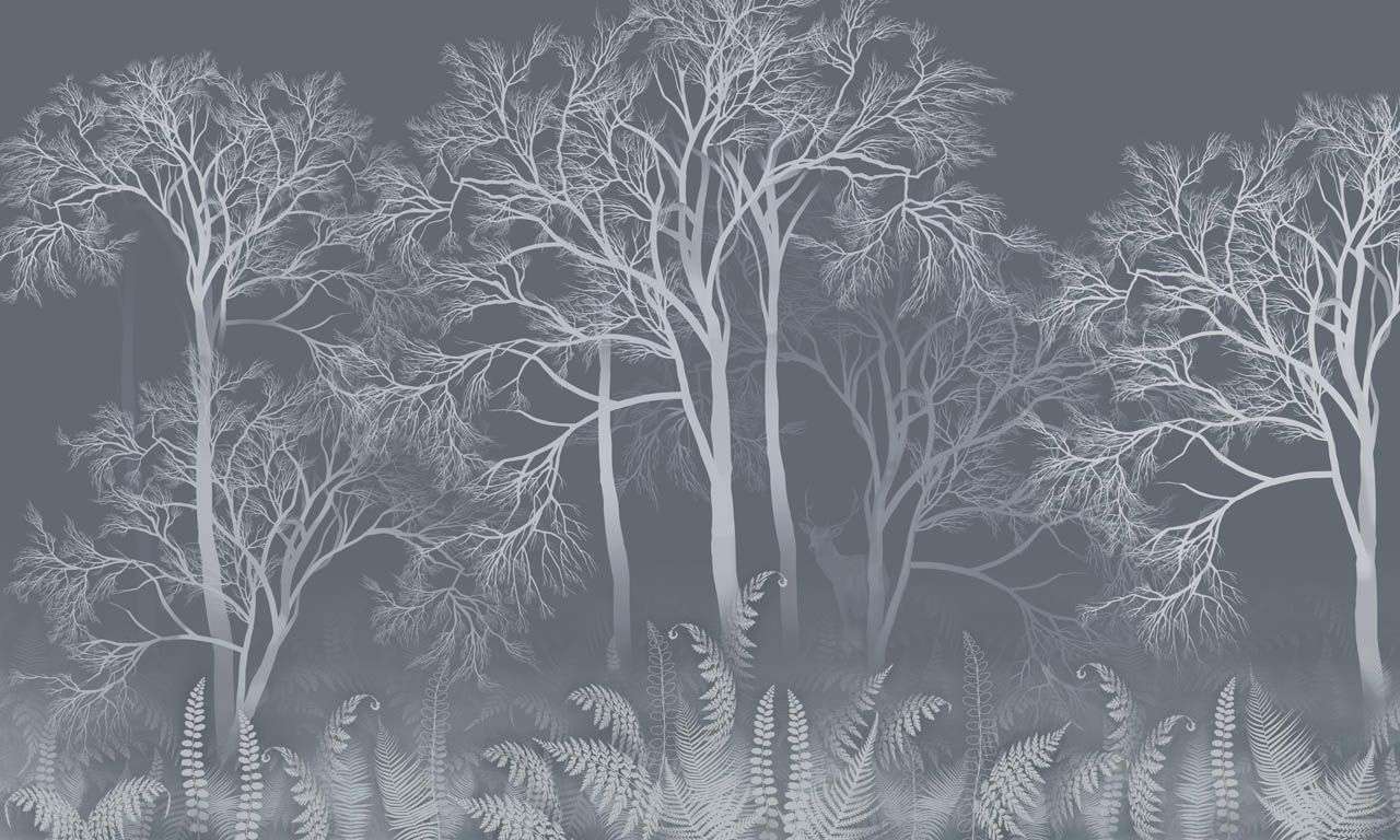 Фотообои в интерьере лес светлый на темном фоне  13-705 фото