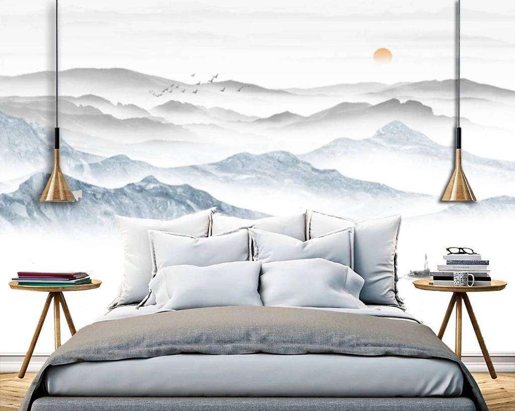 Фотообои в интерьере серо-голубые горы  15-660 фото