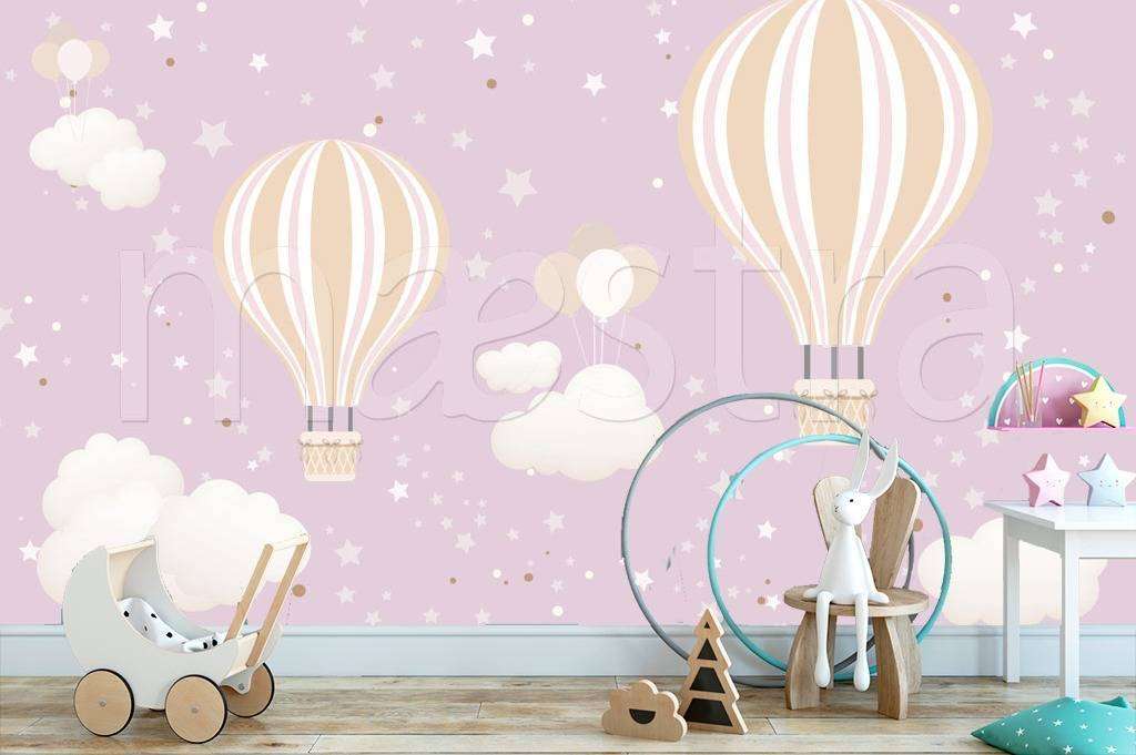 Фотообои в интерьере воздушные шары на розовом  12-425 фото