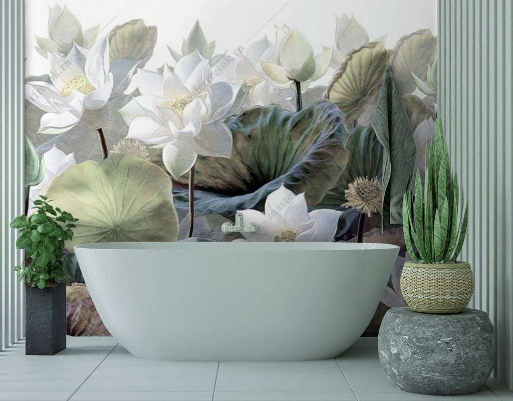 Фотообои в интерьере лотосы на белом фоне  9-1637 фото