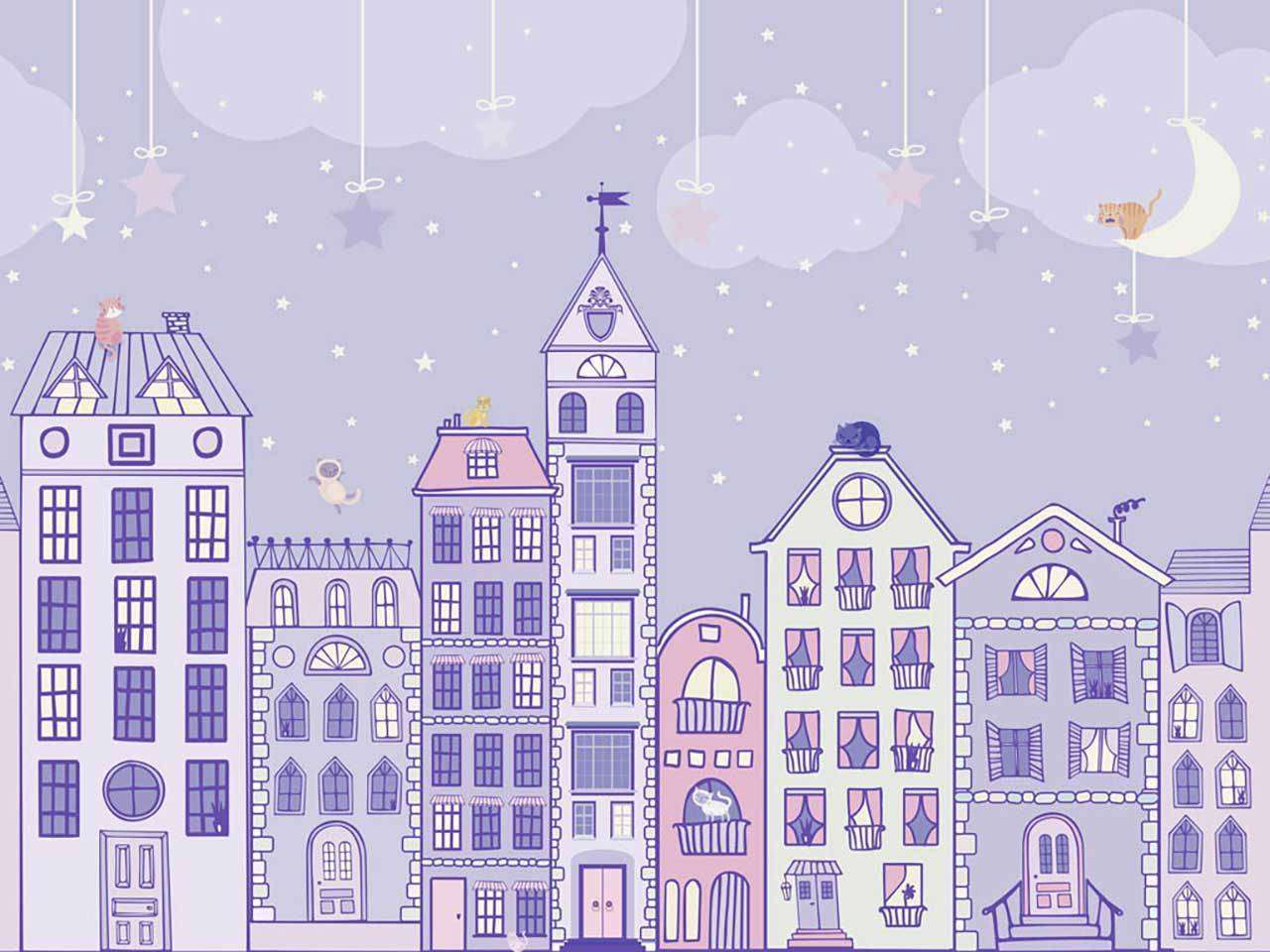 Фотообои в интерьере домики ночью  13-155 фото