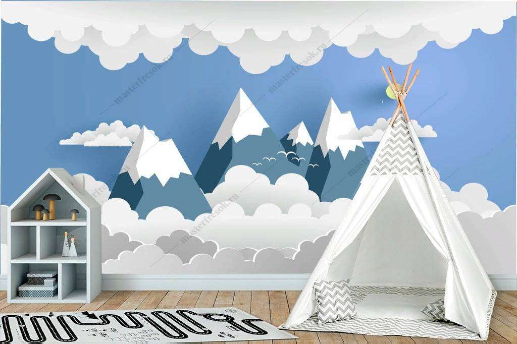 Фотообои в интерьере 3д горы в облаках  12-861 фото