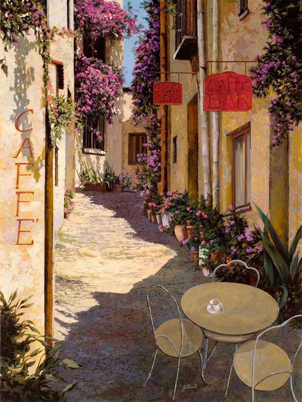 Фотообои в интерьере кафе на узкой улочке  8-036 фото
