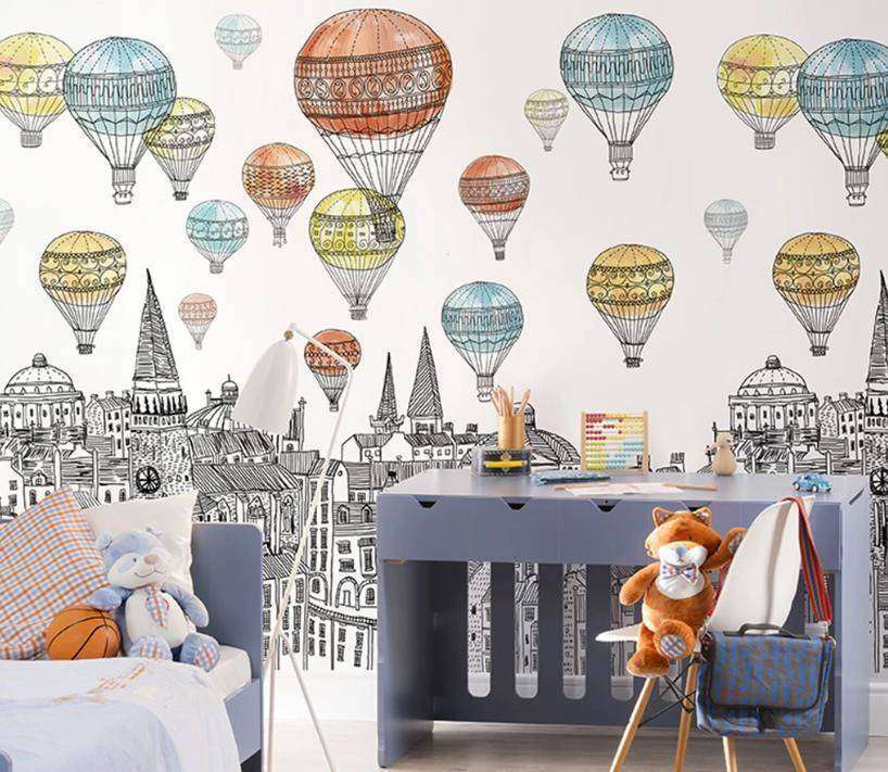 Фотообои Бесшовные обои на стену:  Воздушные шары над городом. Артикул: 15-207  