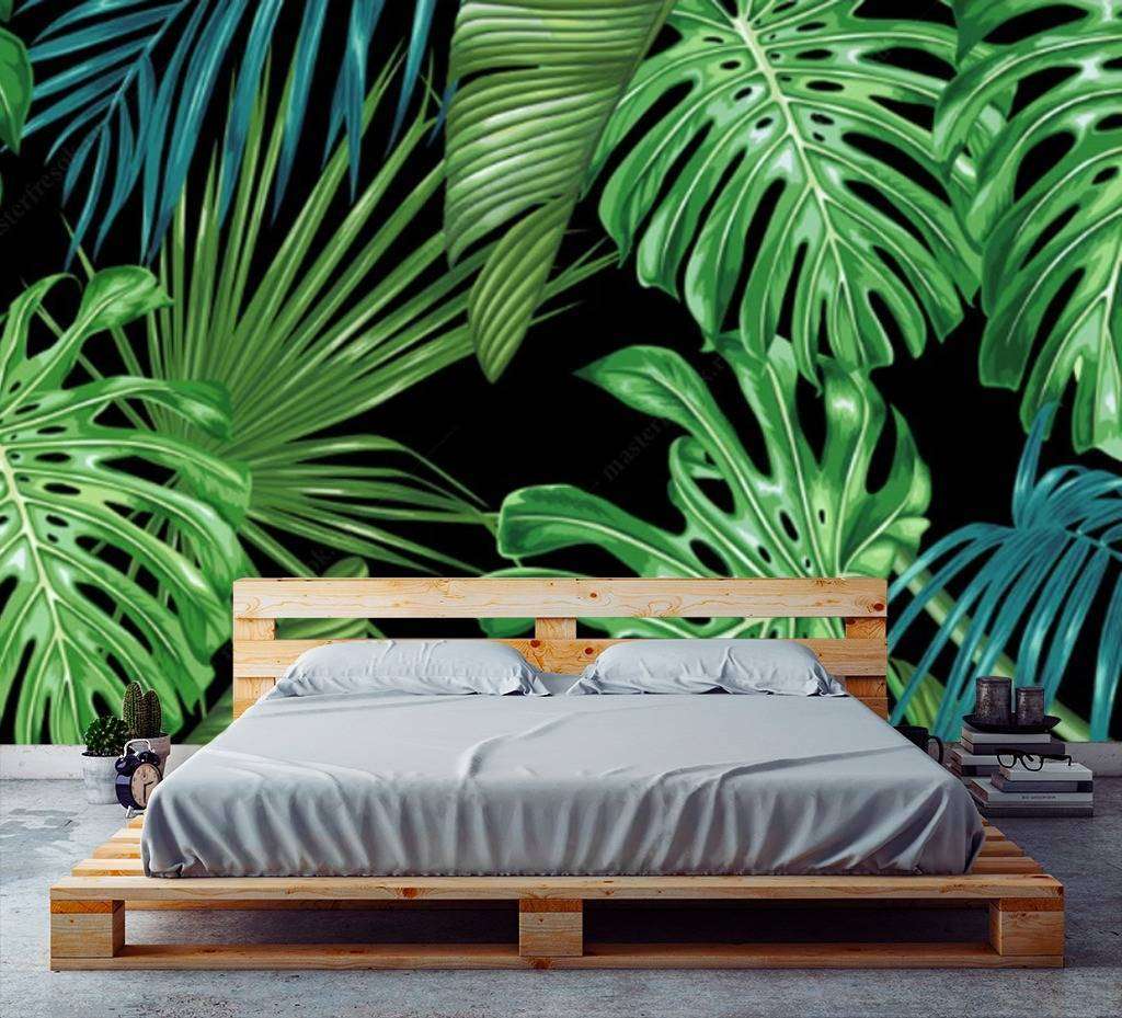 Фотообои в интерьере монстера на черном фоне  15-549 фото