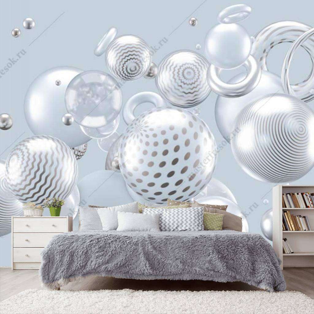 Фотообои в интерьере 3д шары на голубом фоне  10-784 фото