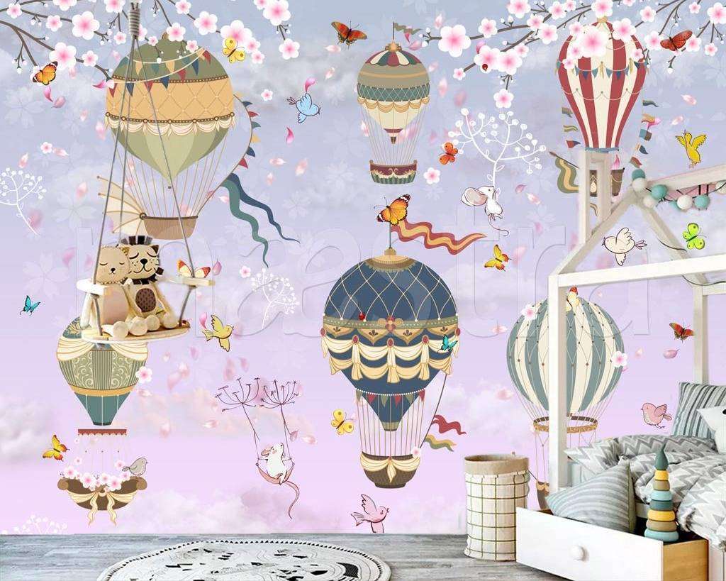 Фотообои в интерьере детские с воздушными шарами  7-722 фото