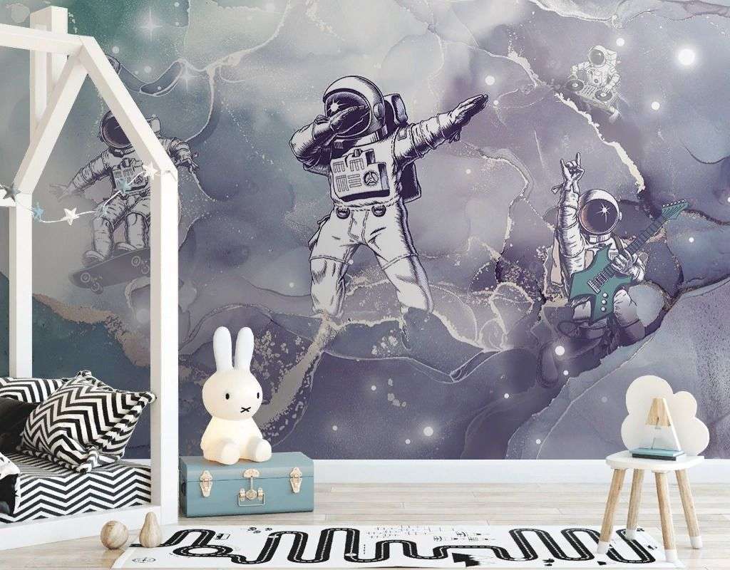 Фотообои в интерьере в детскую космос и космонавты  12-1632 фото