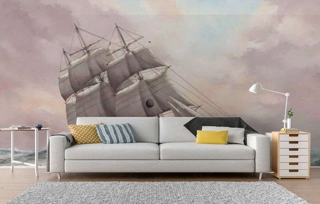 Фотообои в интерьере парусный корабль в шторм  17-2528 фото