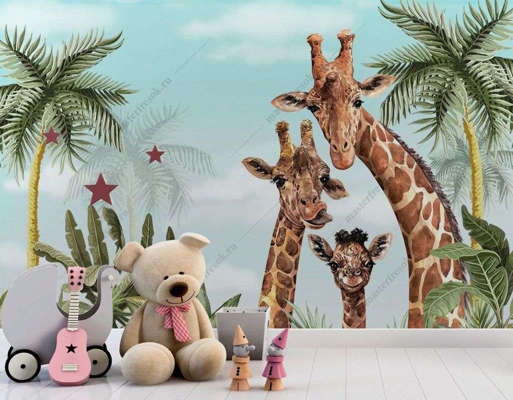 Фотообои в интерьере семейство жирафов  14-513 фото