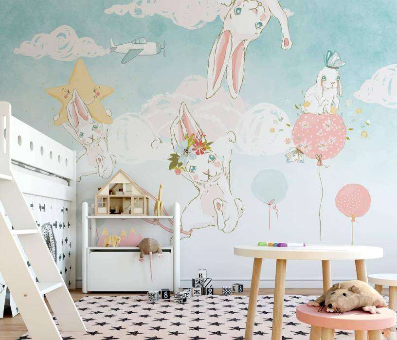 Фотообои Бесшовные обои на стену:  Кролики на воздушных шариках. Артикул: 15-127  
