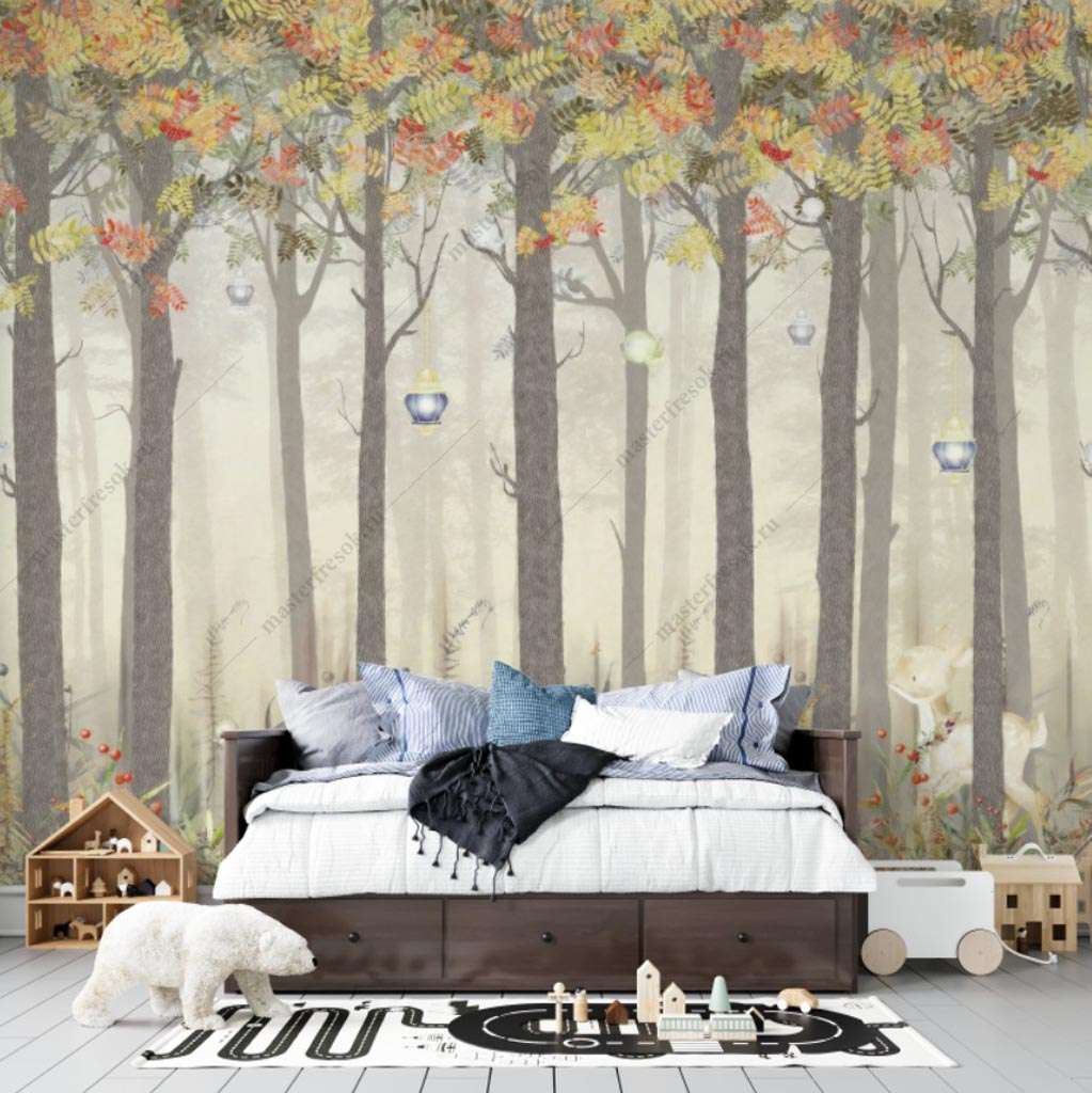 Фотообои в интерьере осенний лес  14-446 фото