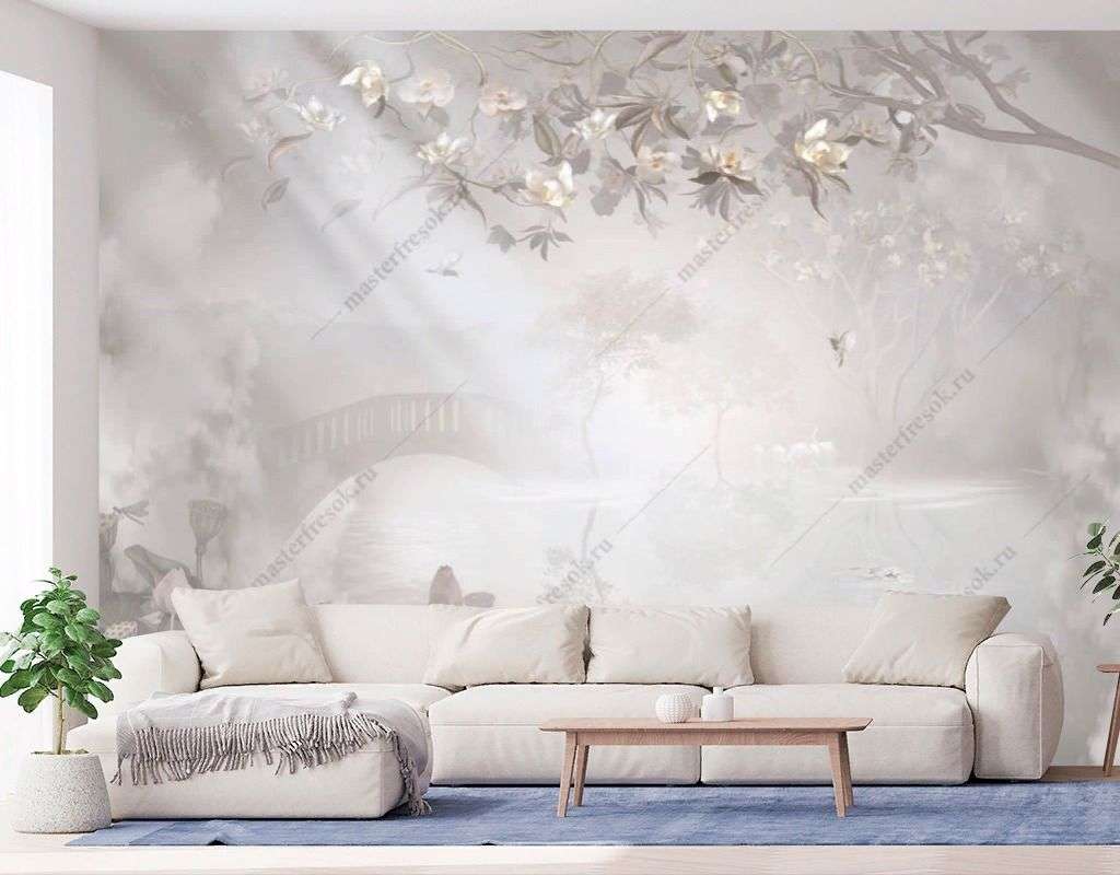 Фотообои в интерьере серый лес в дымке  13-612 фото