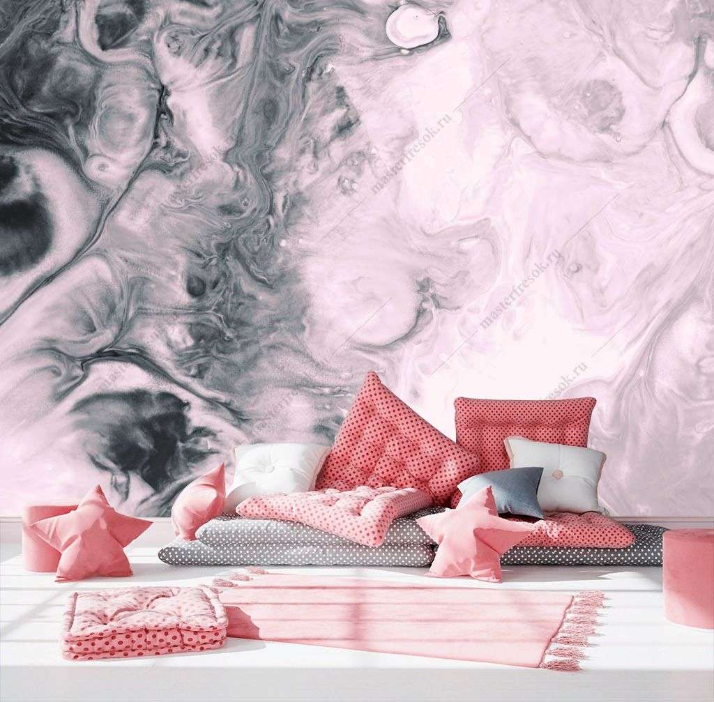 Фотообои в интерьере мрамор розовый с пятнами  9-1377 фото
