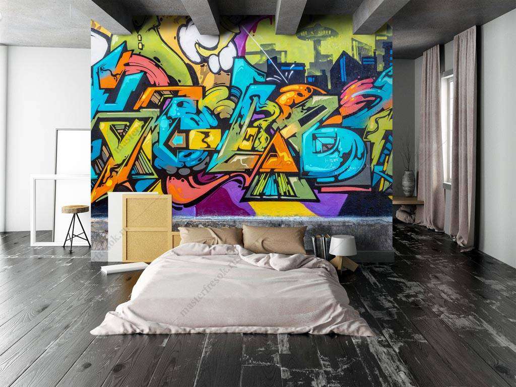 Фотообои в интерьере граффити на стене  12-1275 фото