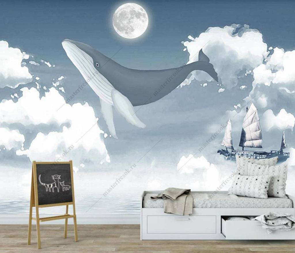 Фотообои Бесшовные обои на стену:  Кит в облаках. Артикул: 16-014  