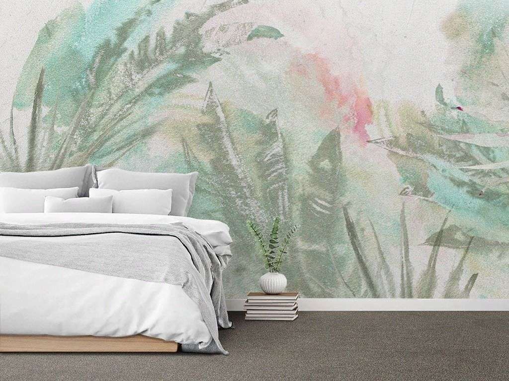 Фотообои в интерьере листья акварель  9-1985 фото