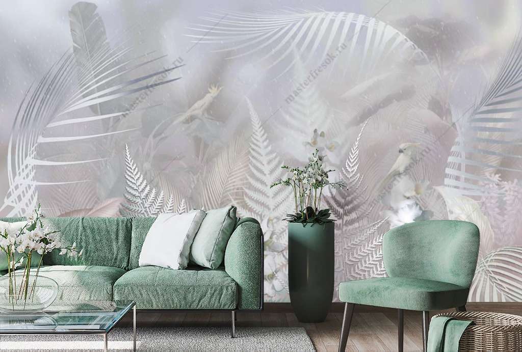 Фотообои Бесшовные обои на стену:  Листья папоротника. Артикул: 13-367  