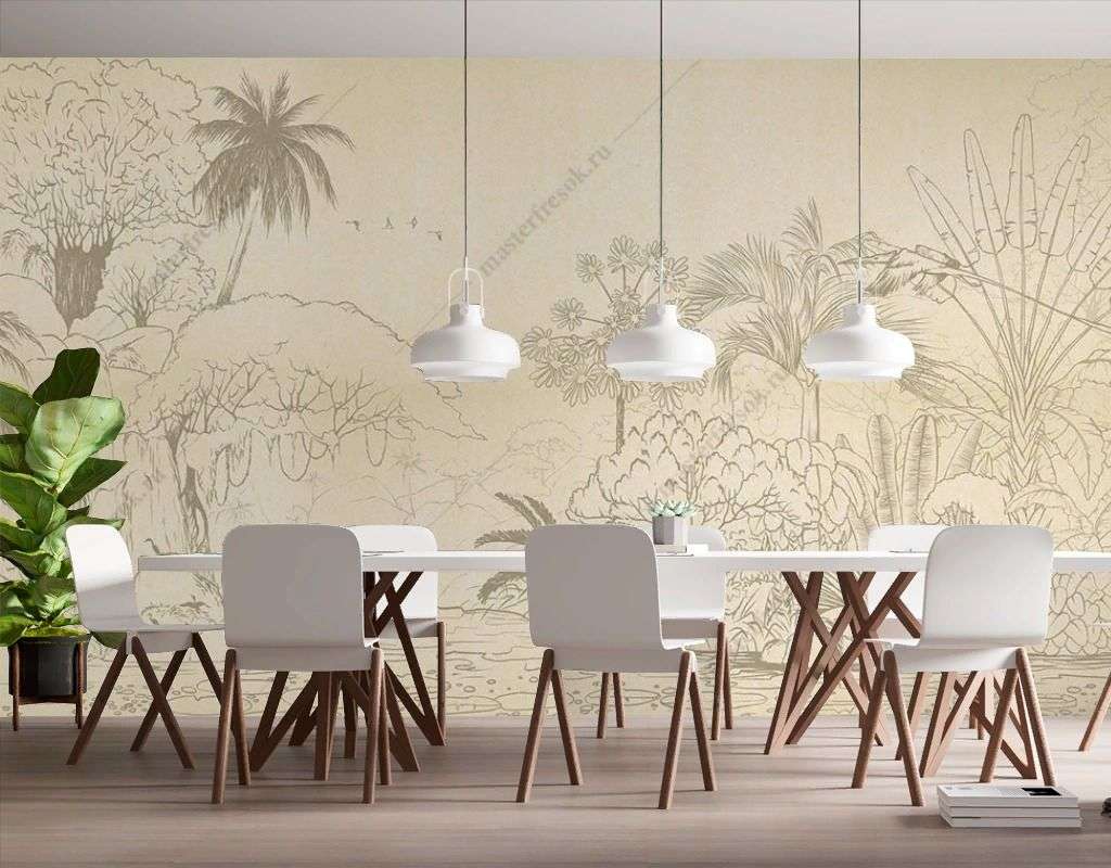 Фотообои в интерьере нарисованные джунгли  9-1636 фото