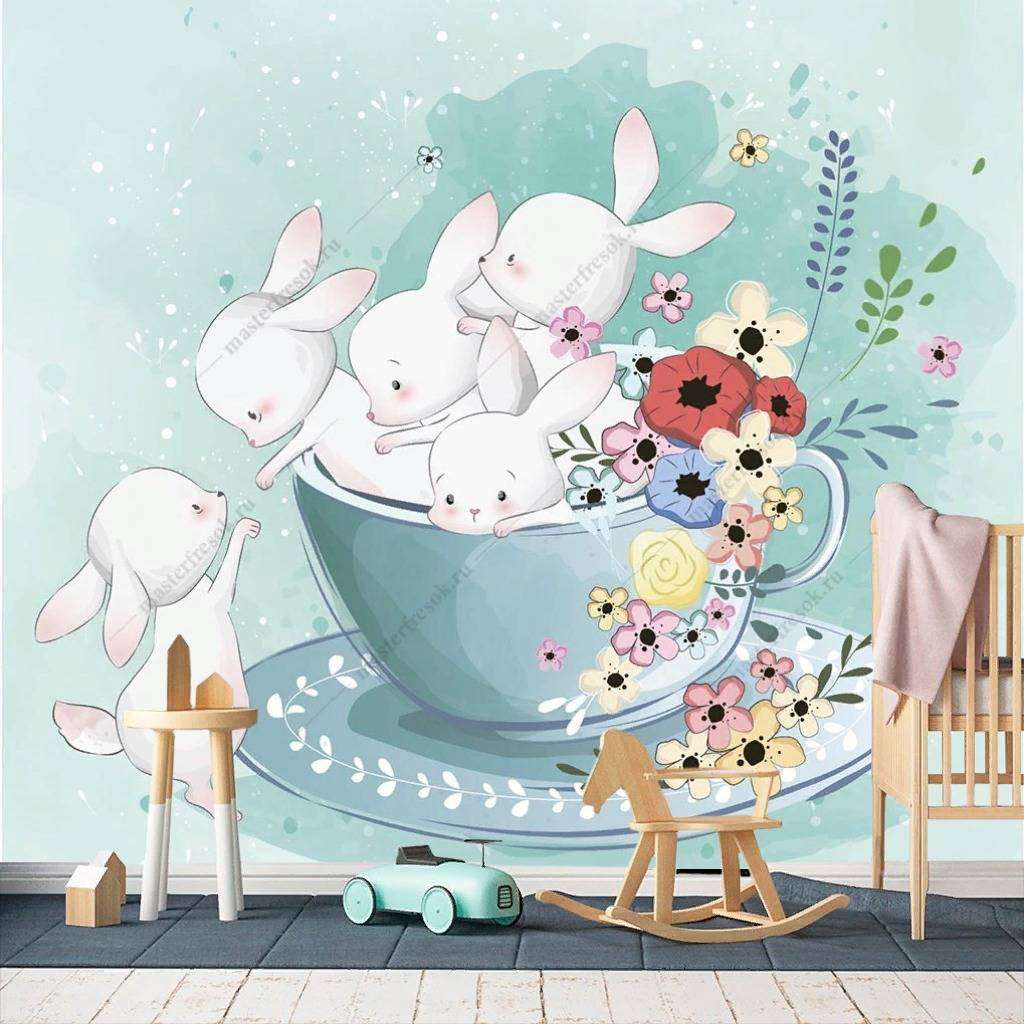 Фотообои в интерьере зайки в чашке  12-455 фото