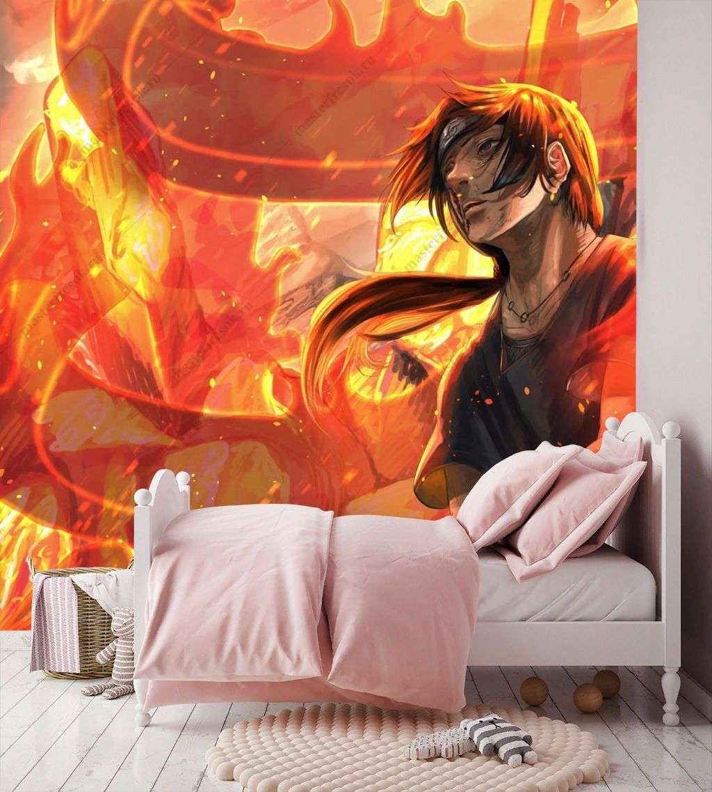 Фотообои в интерьере итачи учиха огонь  12-1348 фото