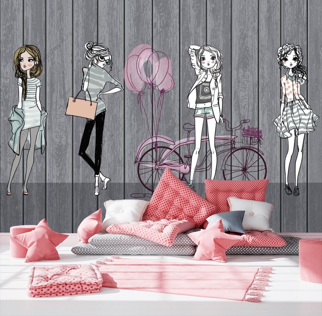 Фотообои Девочки около стены  14-361