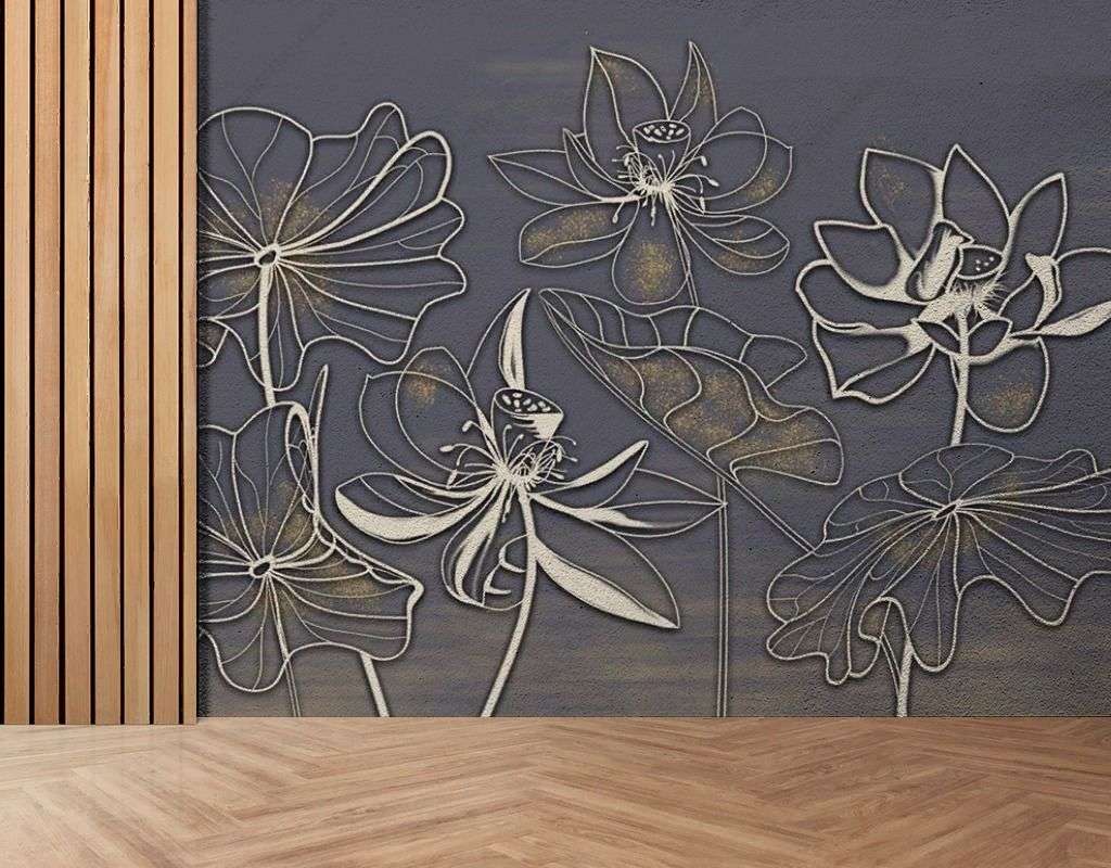 Фотообои в интерьере лотос на чёрном фоне  13-532 фото