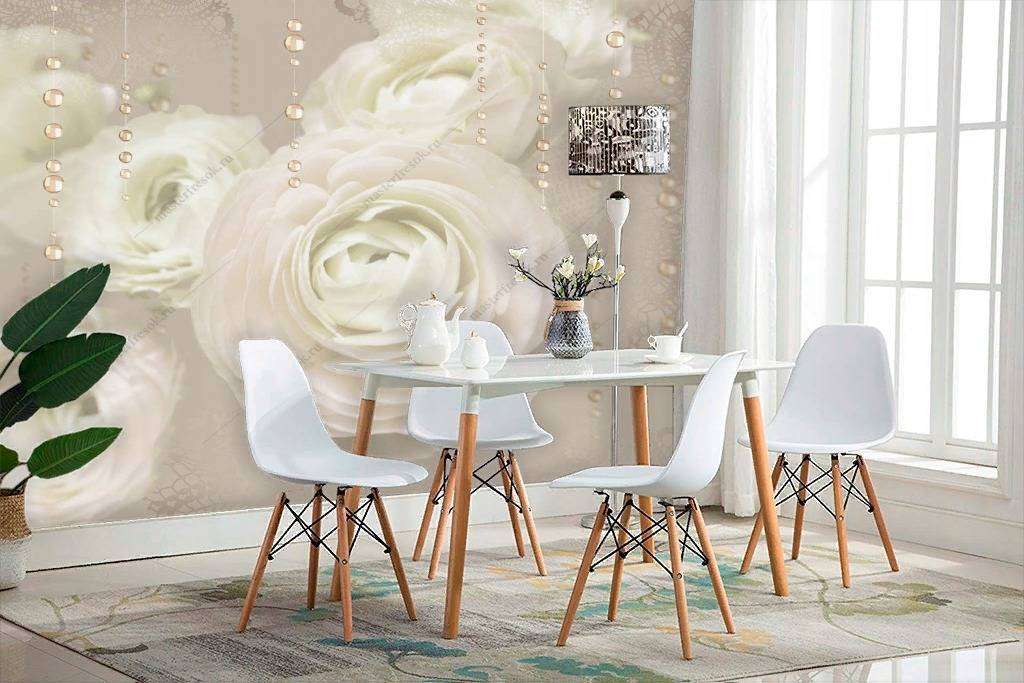 Фотообои в интерьере бежевые розы  10-747 фото