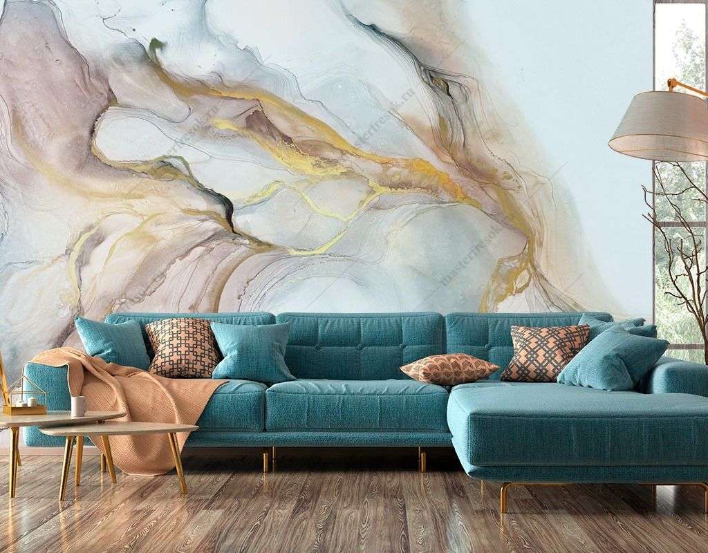 Фотообои в интерьере в спальню розовый мрамор  9-1839 фото