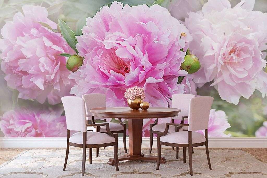 Фотообои в интерьере 3д пионы розовые  13-241 фото