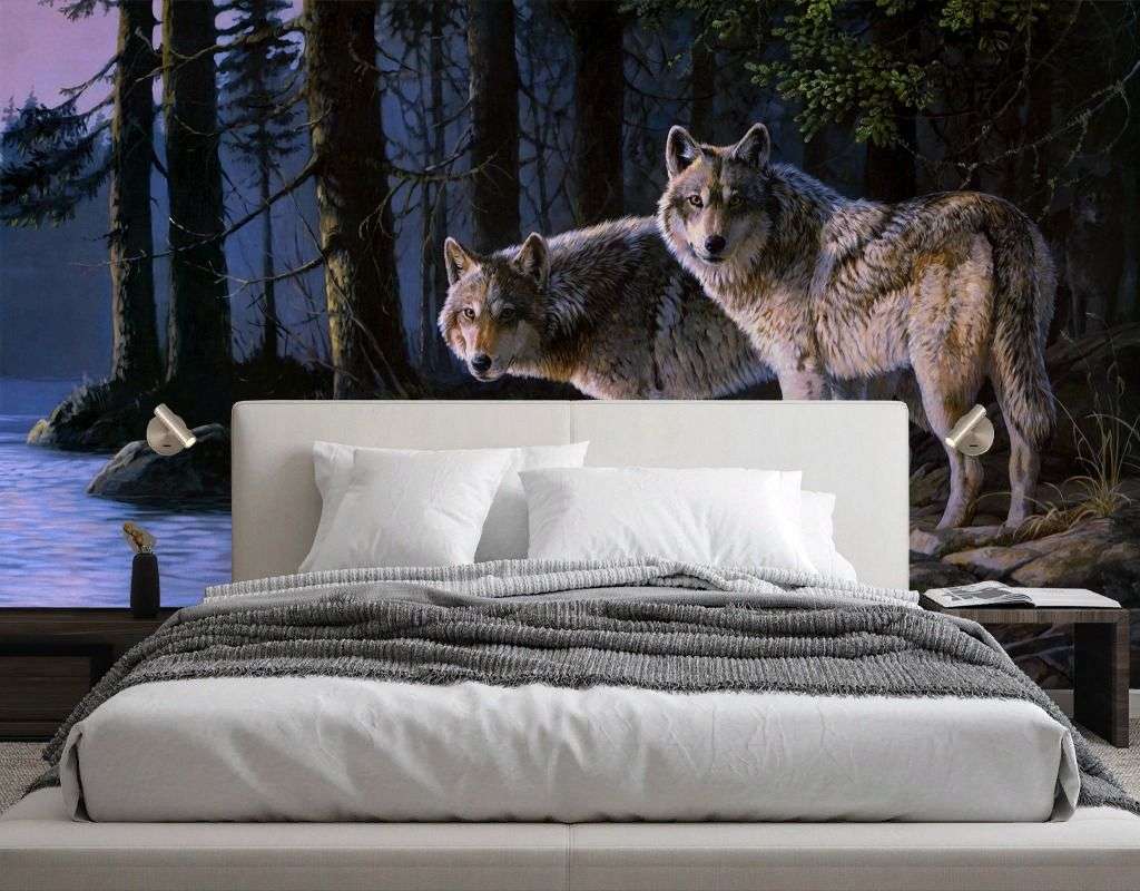 Фотообои в интерьере пара волков  9-2067 фото