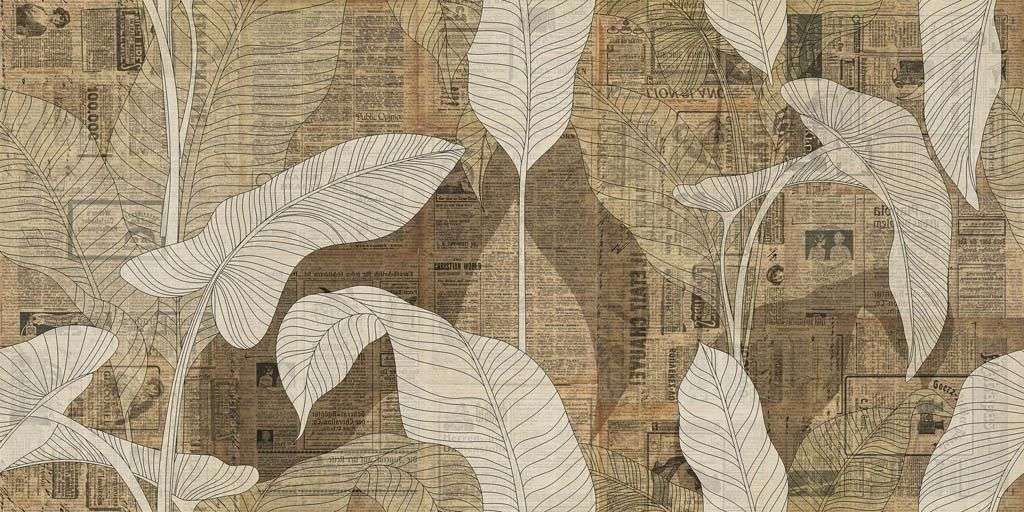 Фотообои в интерьере старая газета с листьями  9-1245 фото