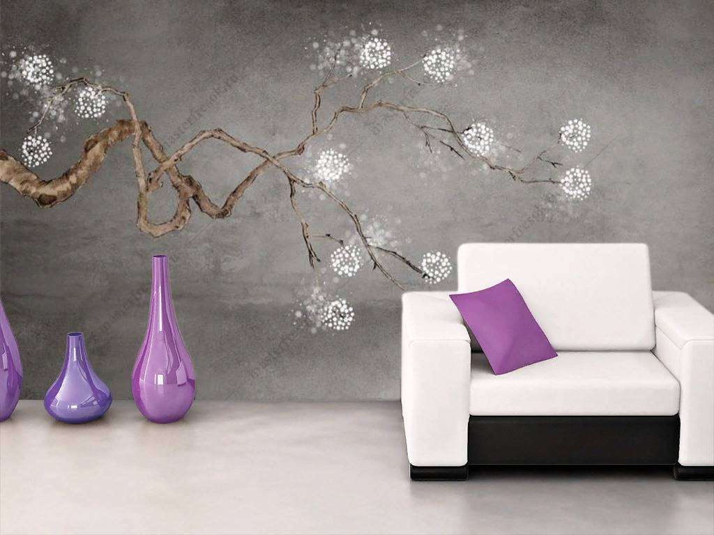 Фотообои в интерьере веточка с белыми цветами  15-897 фото