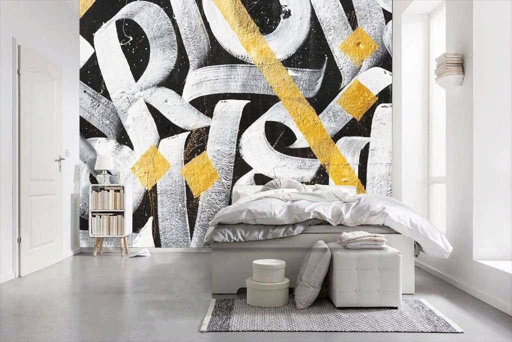 Фотообои в интерьере желтые граффити  9-1442 фото