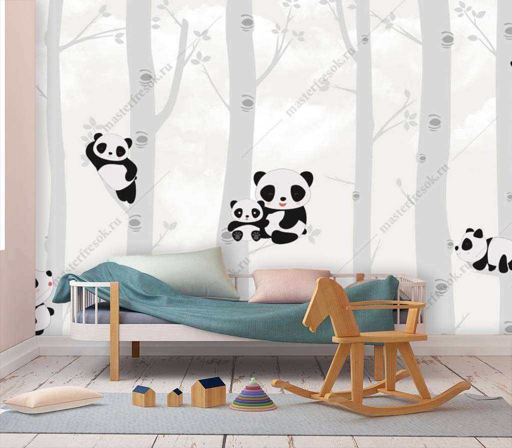Фотообои в интерьере панды в сером лесу  12-816 фото