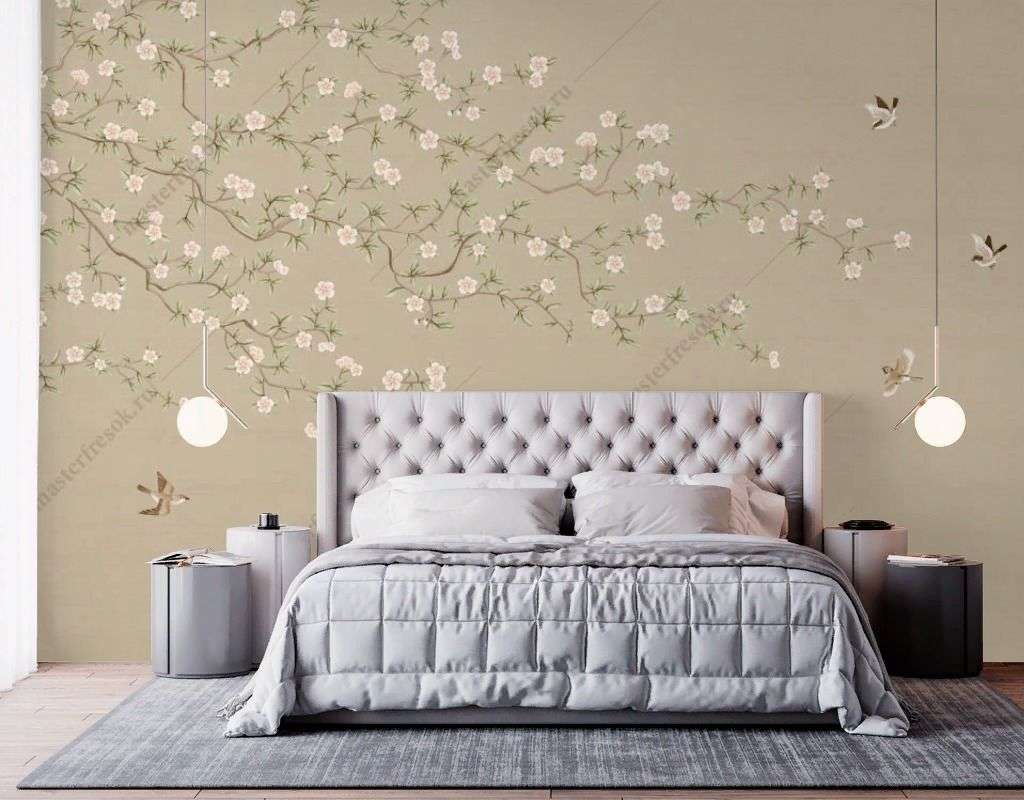 Фотообои в интерьере нежная веточка сакуры  9-1688 фото