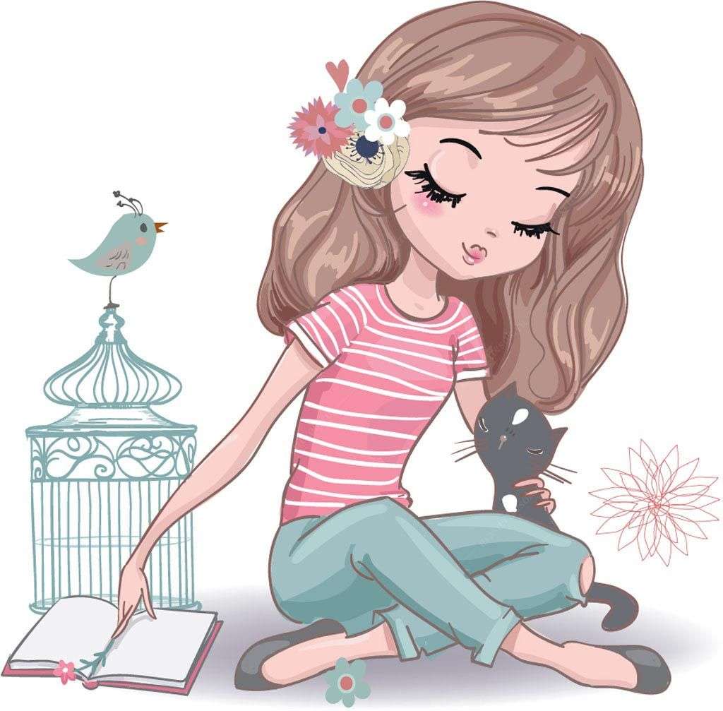 Фотообои в интерьере девочка и кот  12-641 фото