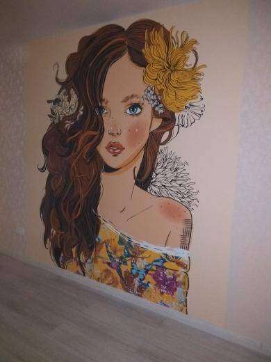 Фотообои в интерьере стильная брюнетка  12-637 фото