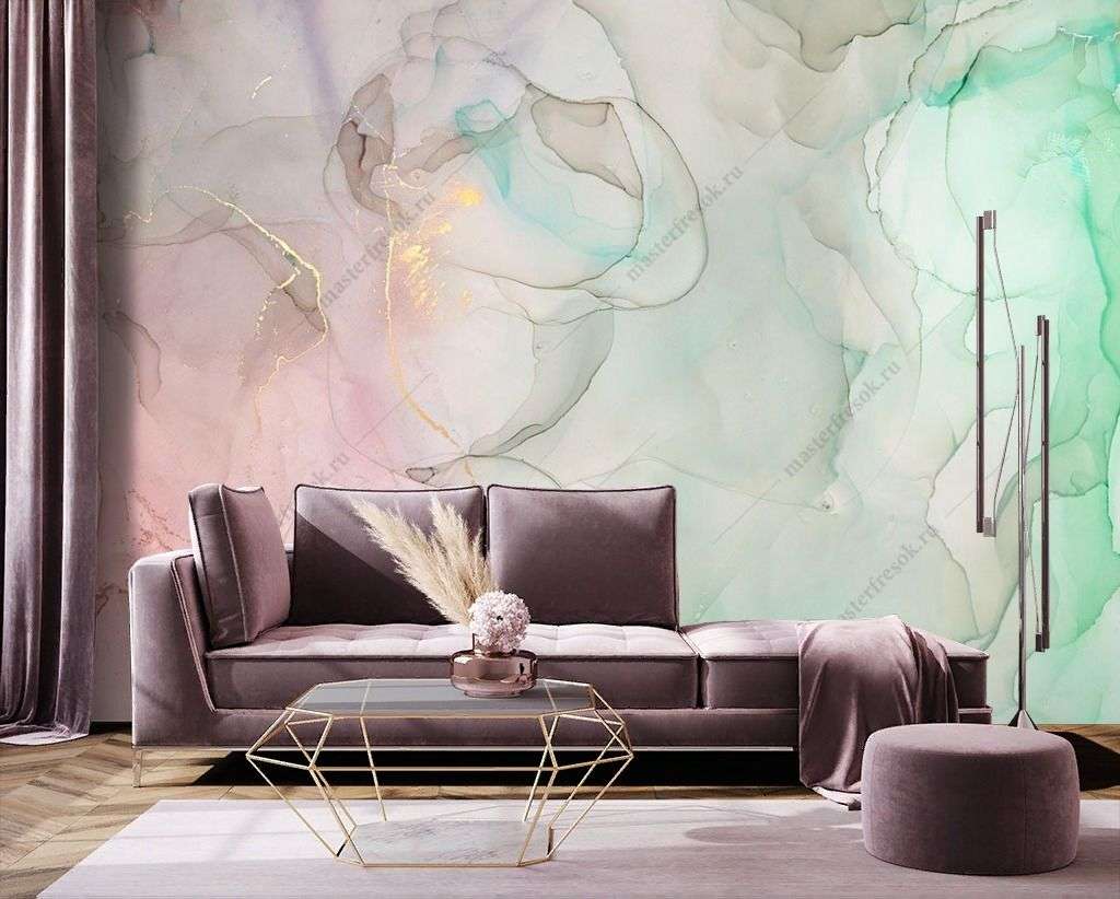 Фотообои в интерьере флюид мятно розовый  9-1413 фото