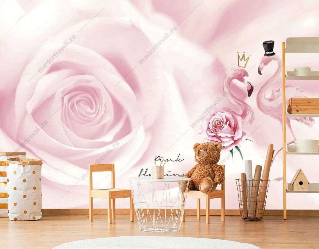 Фотообои в интерьере танцующие фламинго  14-390 фото