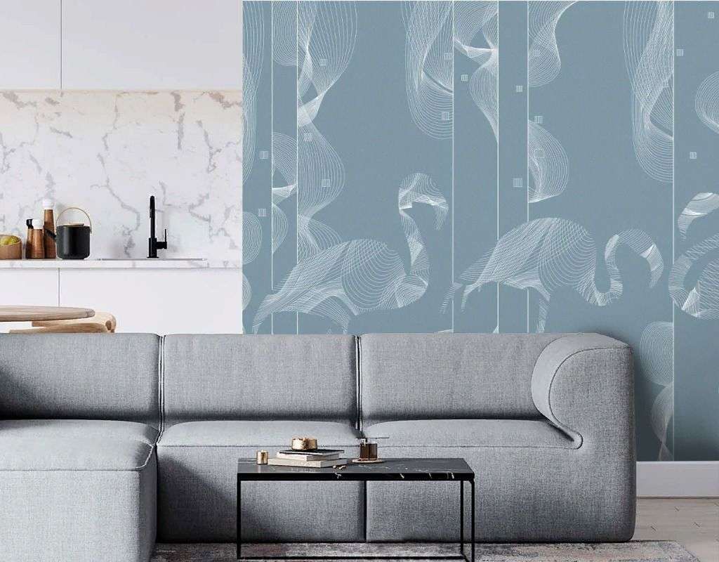 Фотообои в интерьере фламино рисунок тонкими линиями  14-791 фото