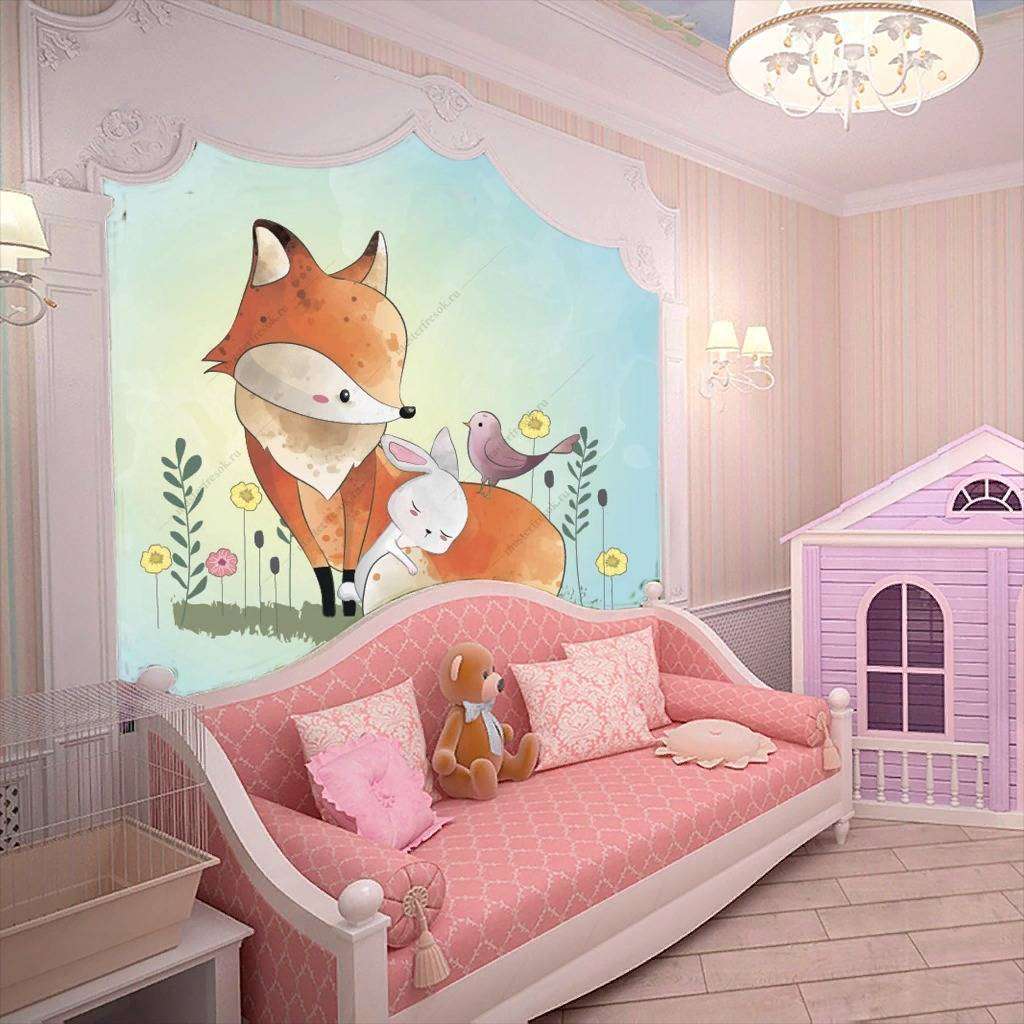 Фотообои в интерьере лисенок с другом  12-465 фото