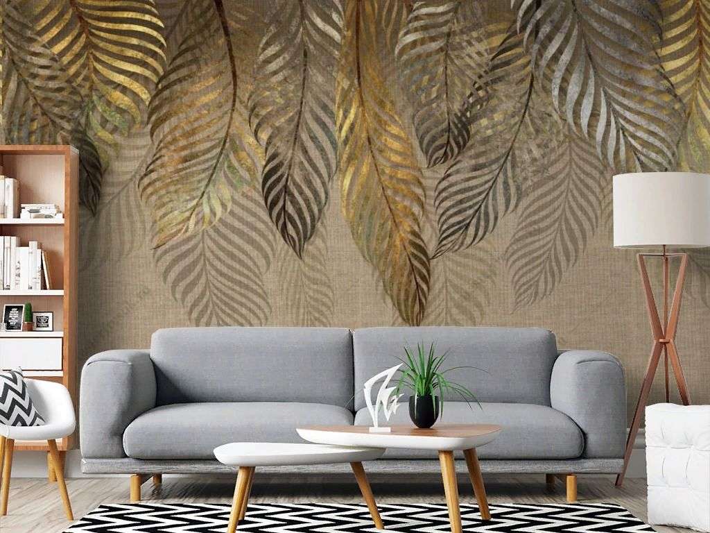 Фотообои в интерьере пальмовые листья золотые   14-740 фото