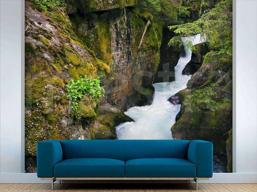 Фотообои Бесшовные обои на стену:  Водопад между скал. Артикул: 4-378  