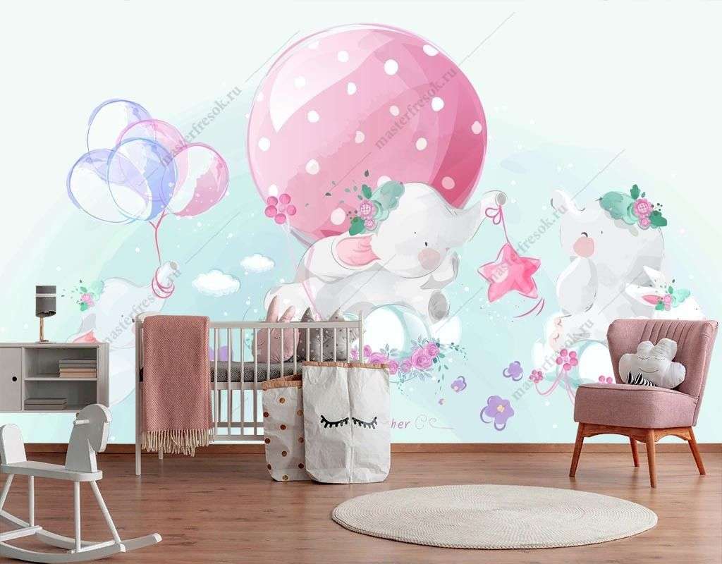 Фотообои в интерьере милые слонята  14-604 фото