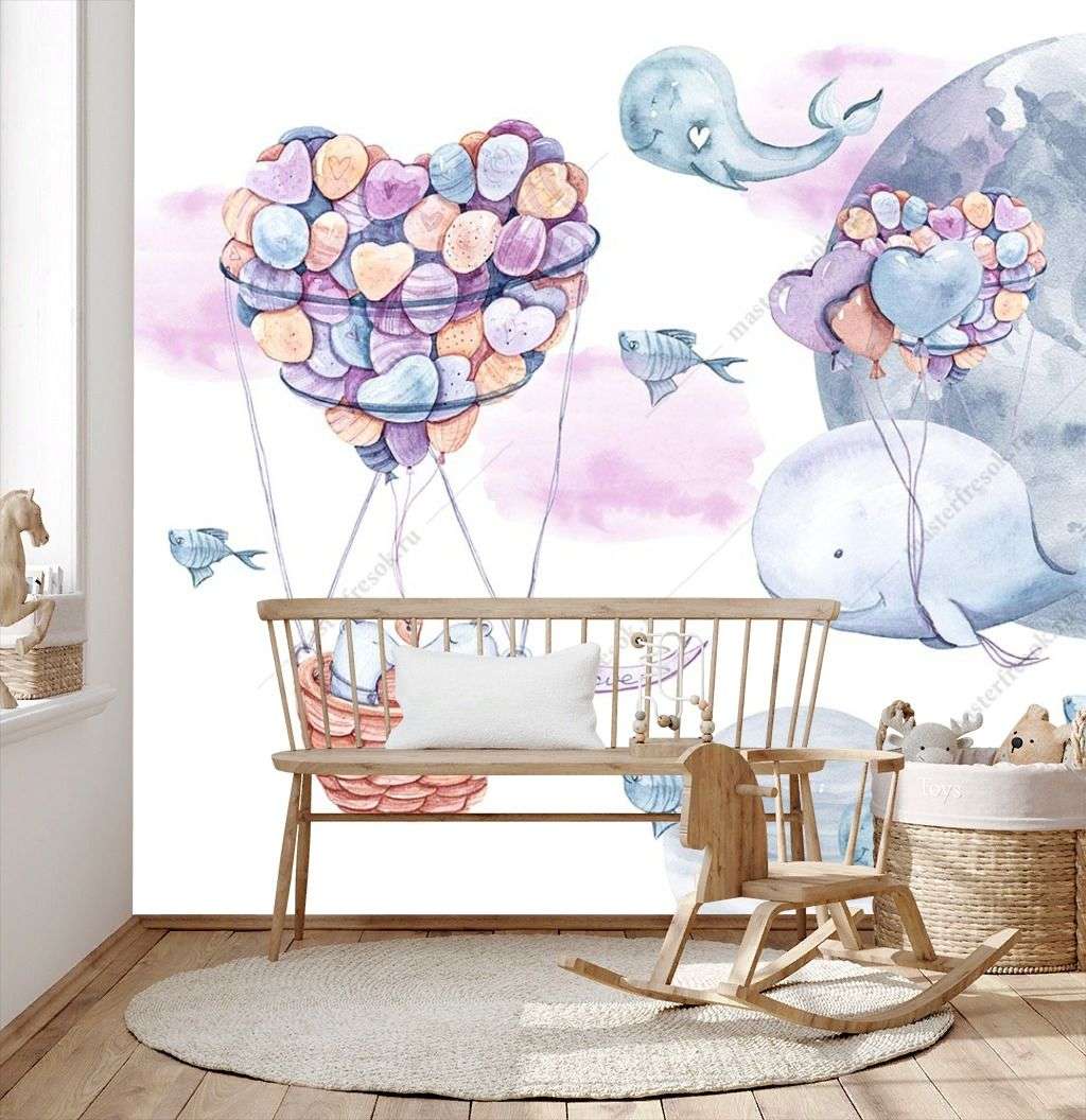 Фотообои в интерьере кит на воздушных шариках  12-1291 фото