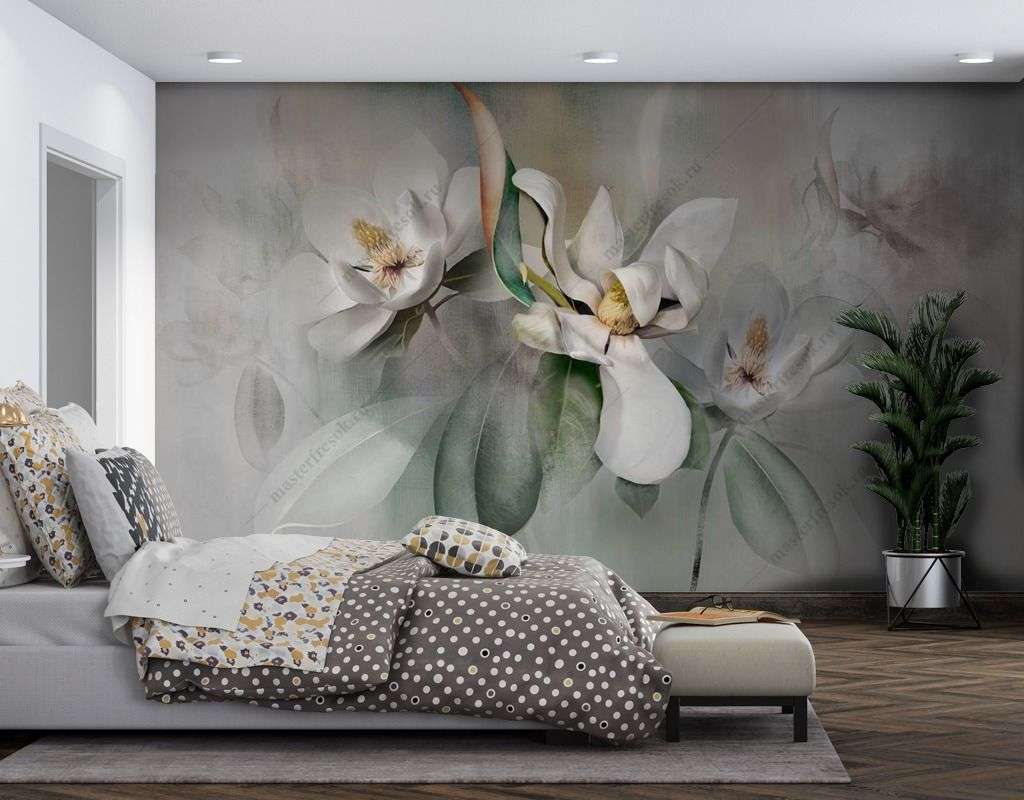 Фотообои в интерьере акварельные ирисы  13-413 фото