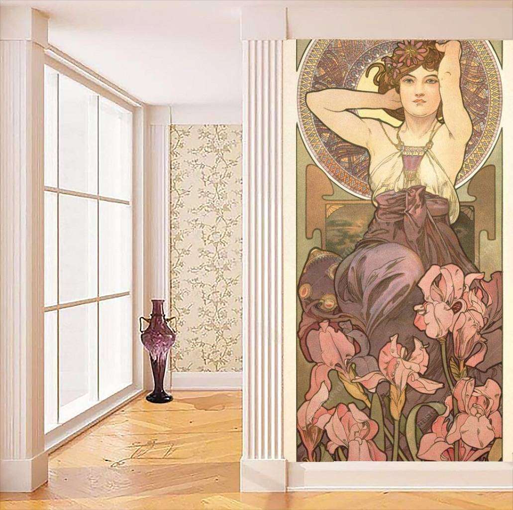 Фотообои в интерьере альфонс мариа муха – ирисы  8-189 фото